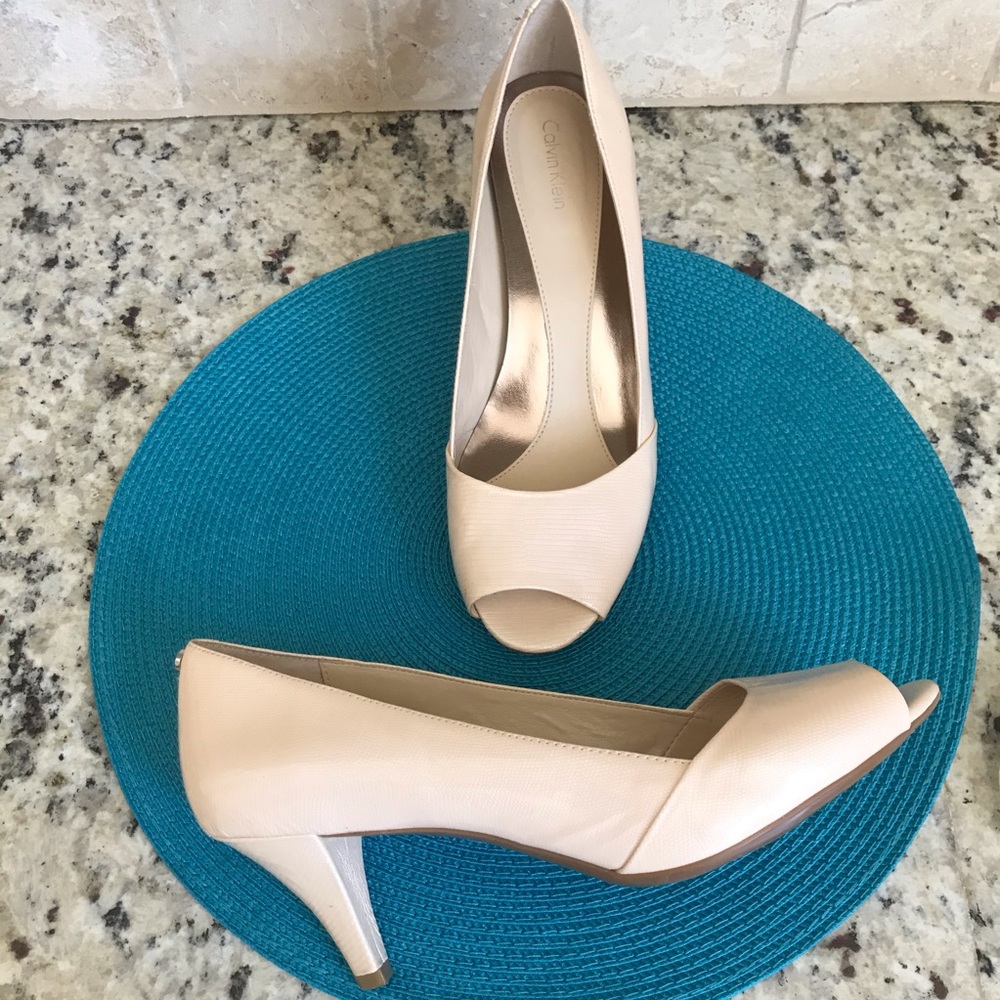 Calvin Klein Women's Cream Peep Toe Heels